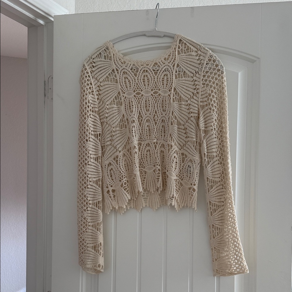 Rebellion Cream Crochet Openwork Crop Top